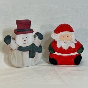 Vintage ceramic 4” Santa & Snowman painted figurines. Made 2001. Sold as set.